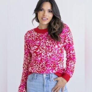 Karlie Sweater Leopard Puff Sleeve